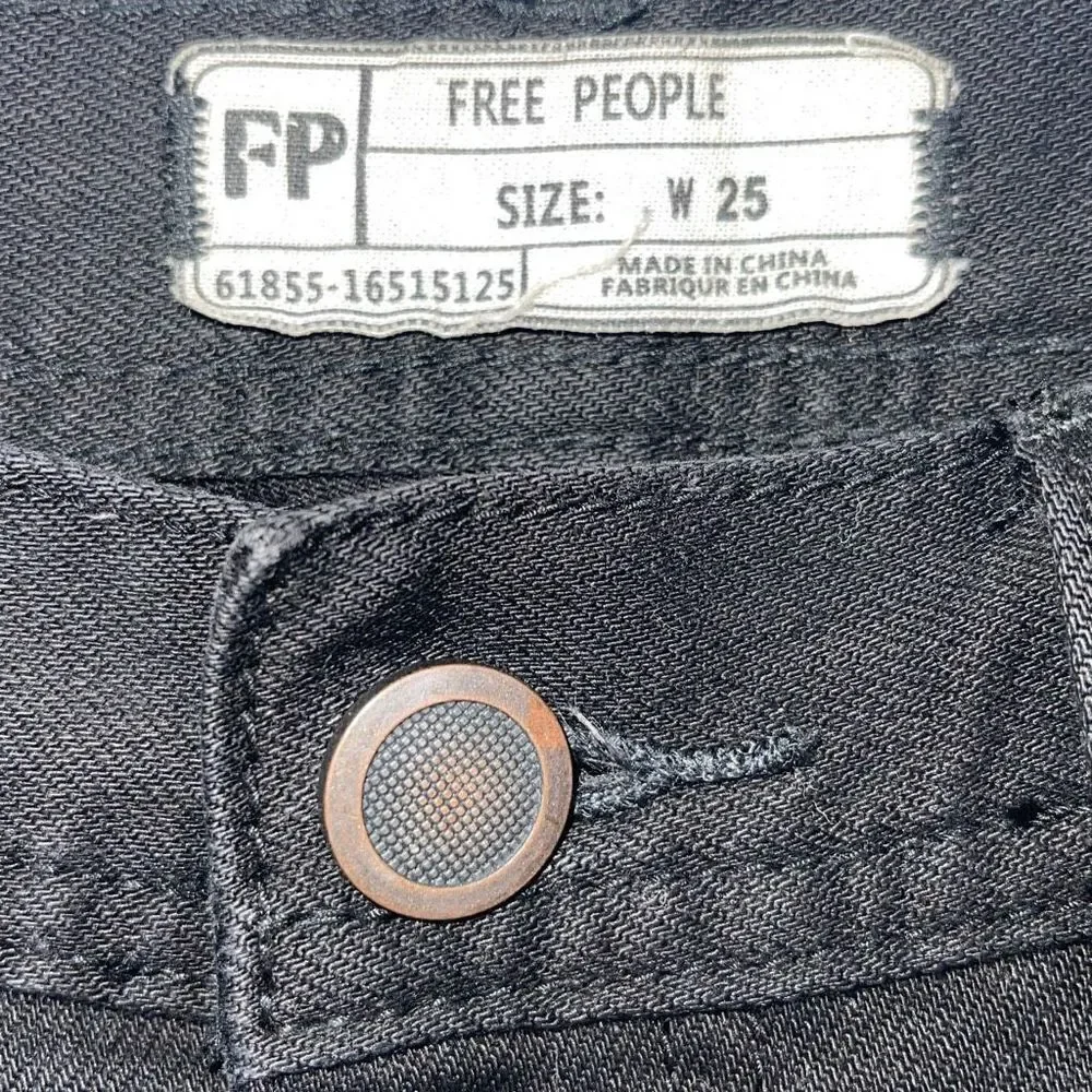 Free People Womens Levon Side Zipper Skinny Jeans Stretch Denim Black Size 25‎